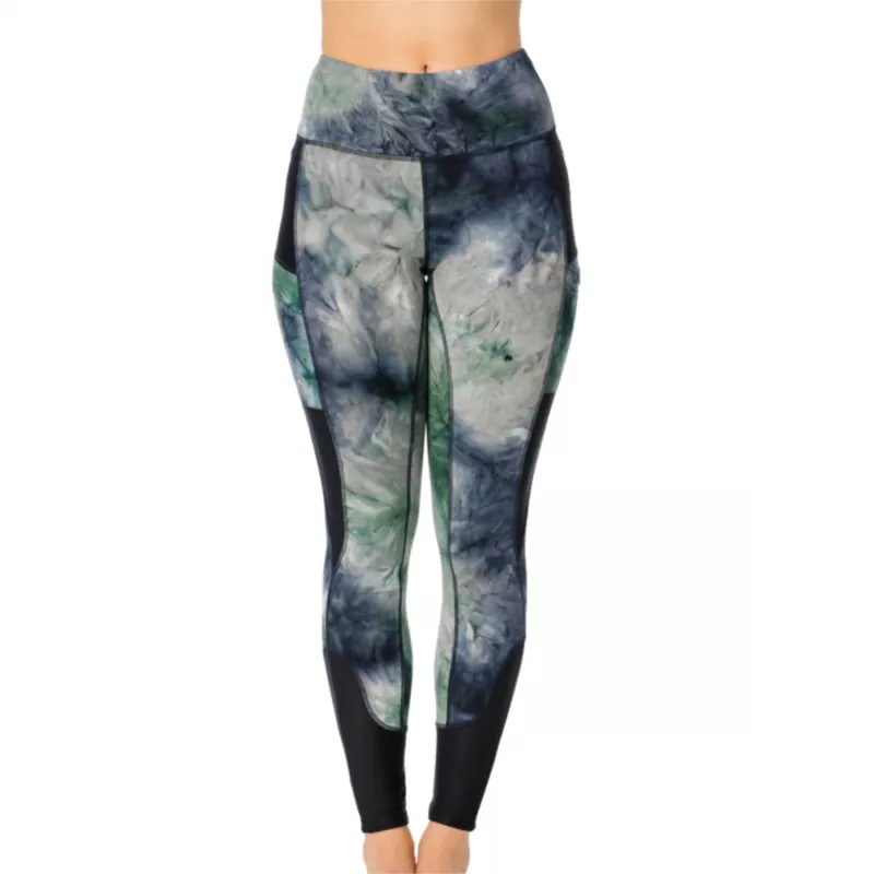 Horseware Silicon Riding Tights - Green/Navy Tie Dye